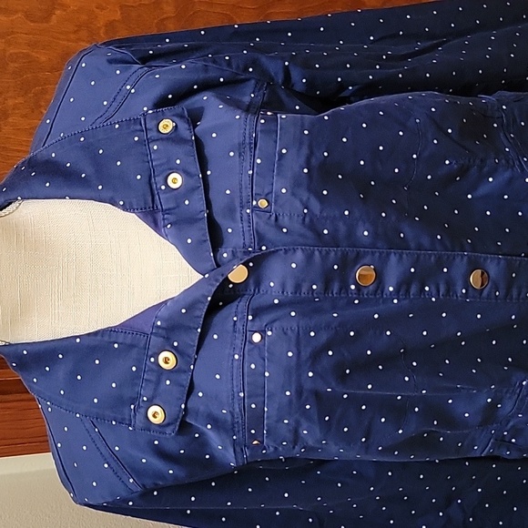 Chico’s Navy and White Polka Dot Luxe Twill Utility Jacket - Size 12/14 - Picture 2 of 11